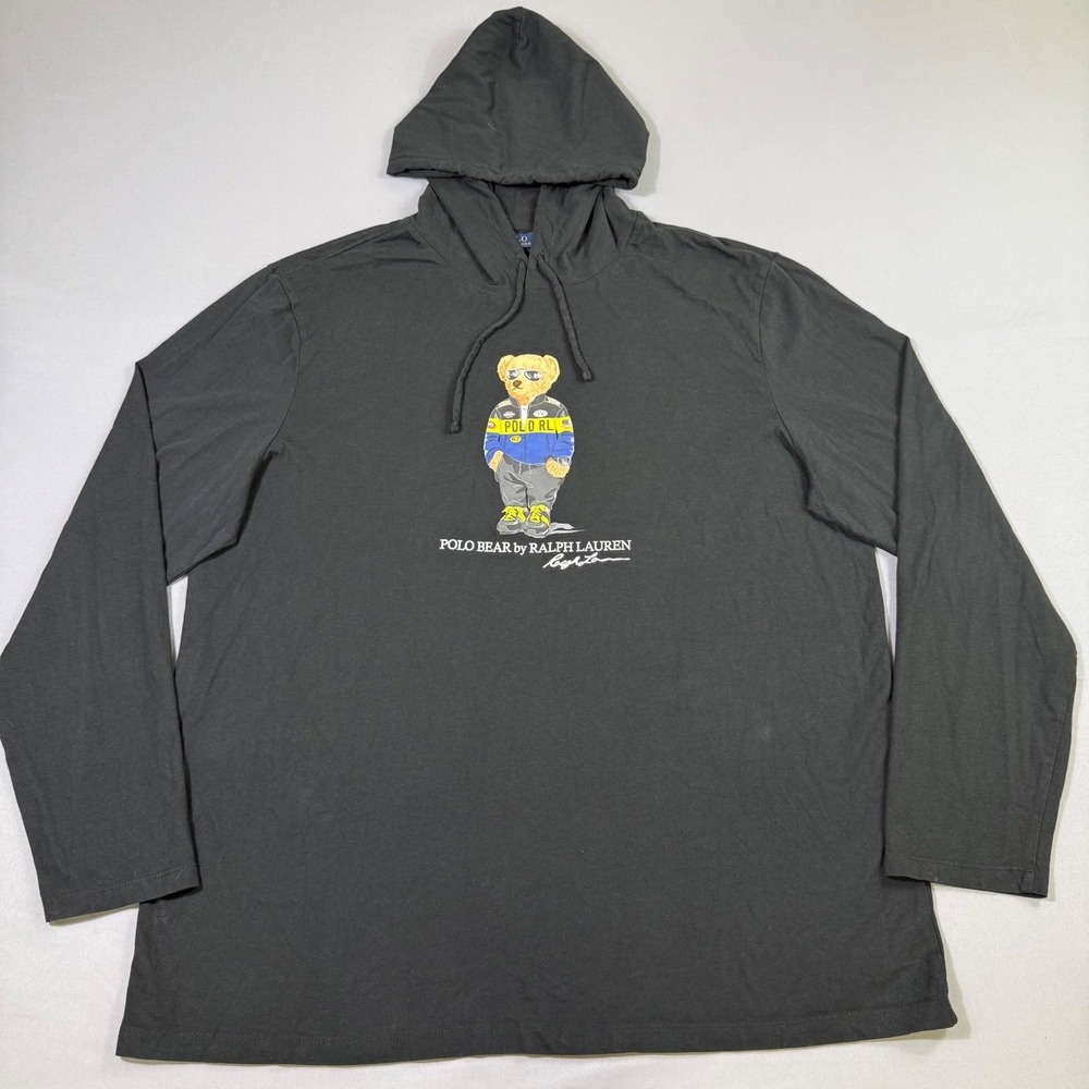 Polo Ralph Lauren Polo Bear Hooded T-Shirt Mens XXL Black F1 Racing Hoodie EUC